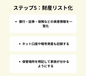 ステップ5:財産リスト化の方法とポイント